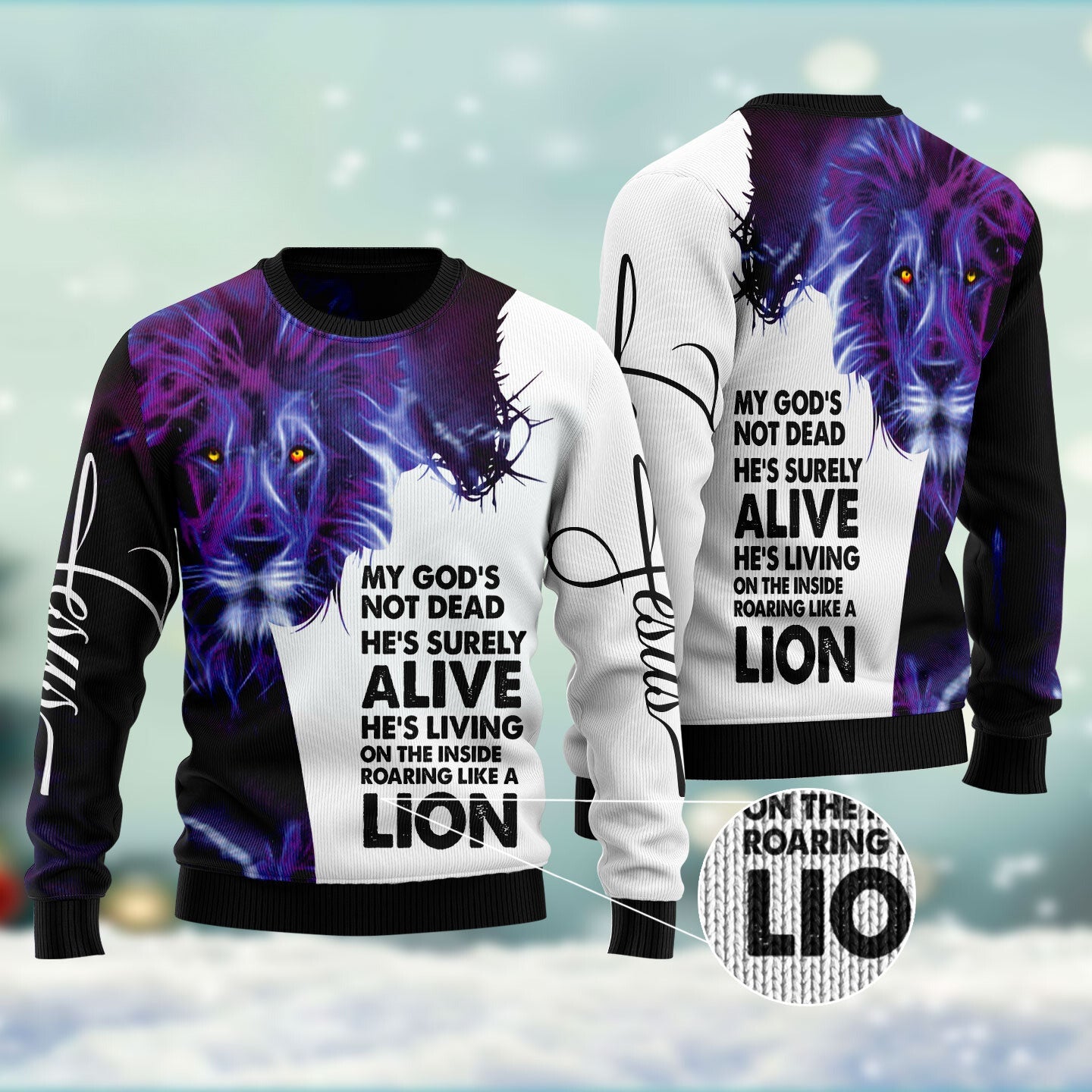 Christian Lion Humorous Ugly Christmas Sweater