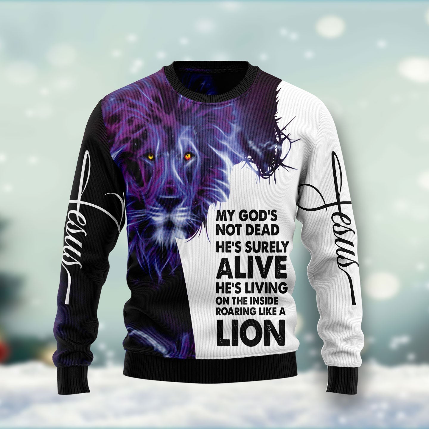 christian lion humorous ugly christmas sweater