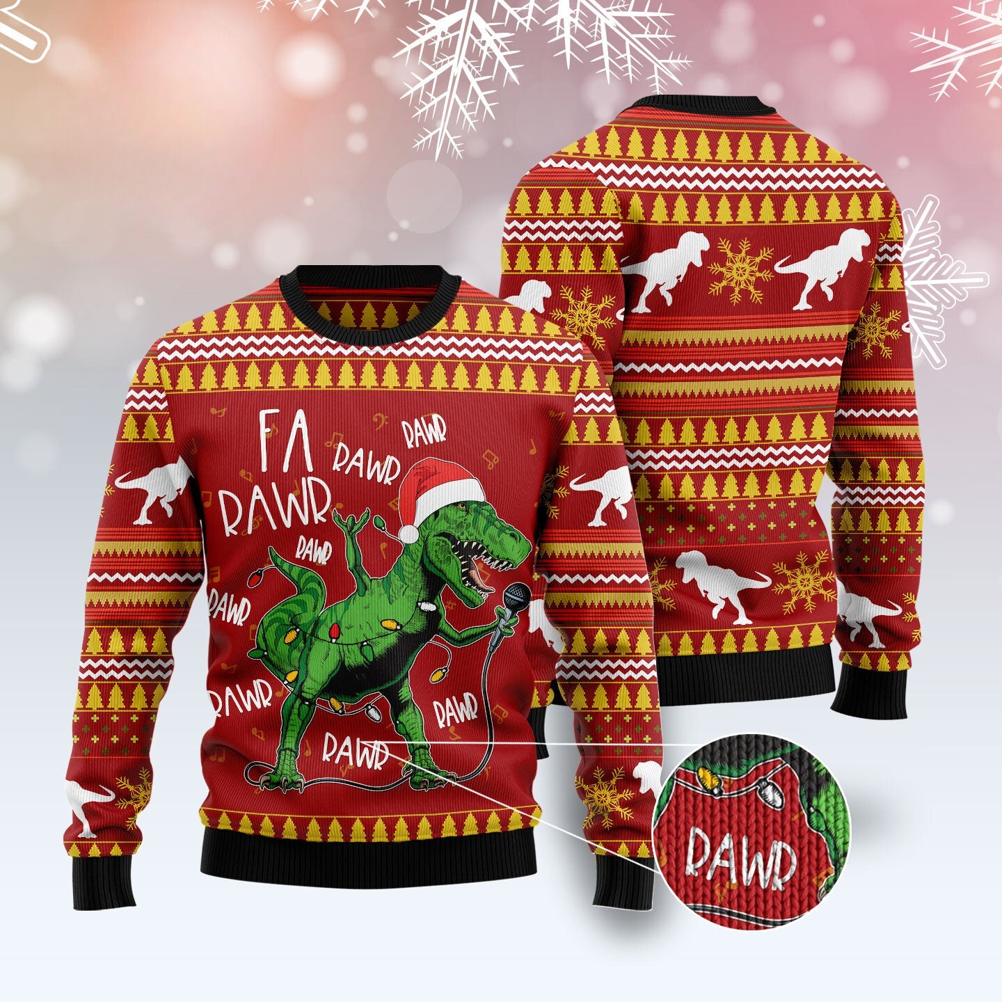 Christmas Dinosaur Singing Ugly Sweater for Men and Women