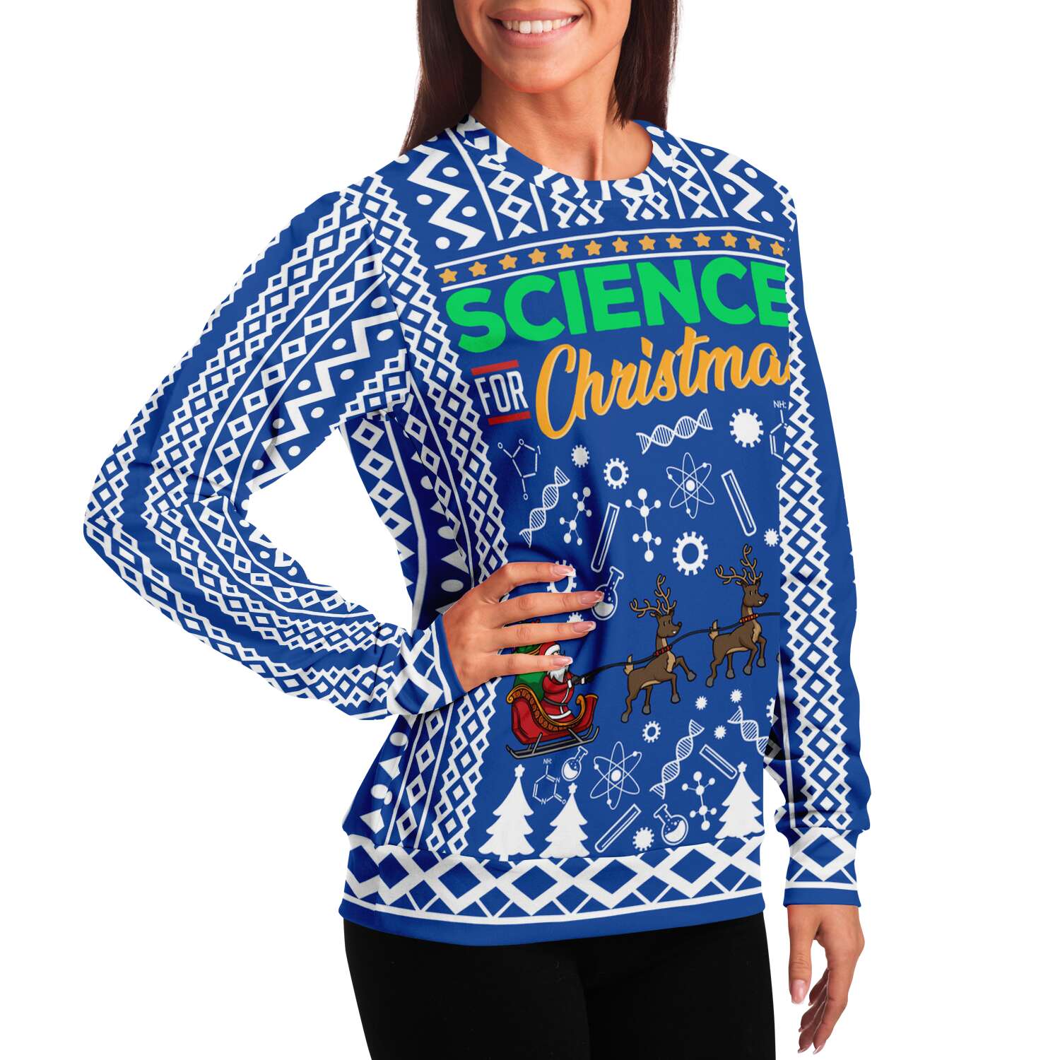 Christmas Science-themed Blue Ugly Sweater