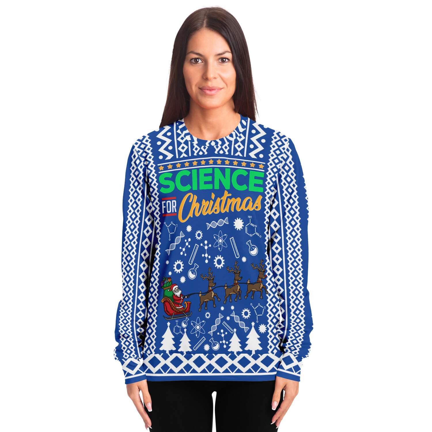 Christmas Science-themed Blue Ugly Sweater