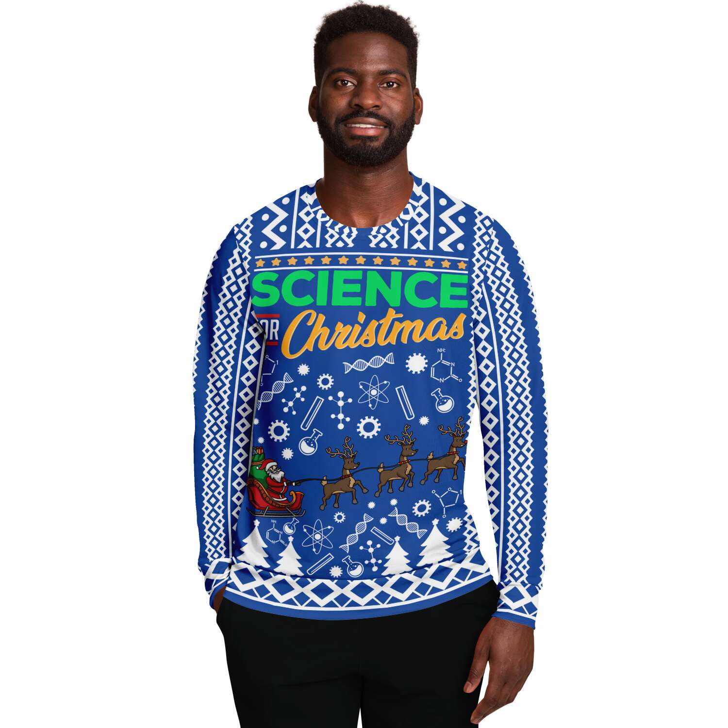 Christmas Science-themed Blue Ugly Sweater