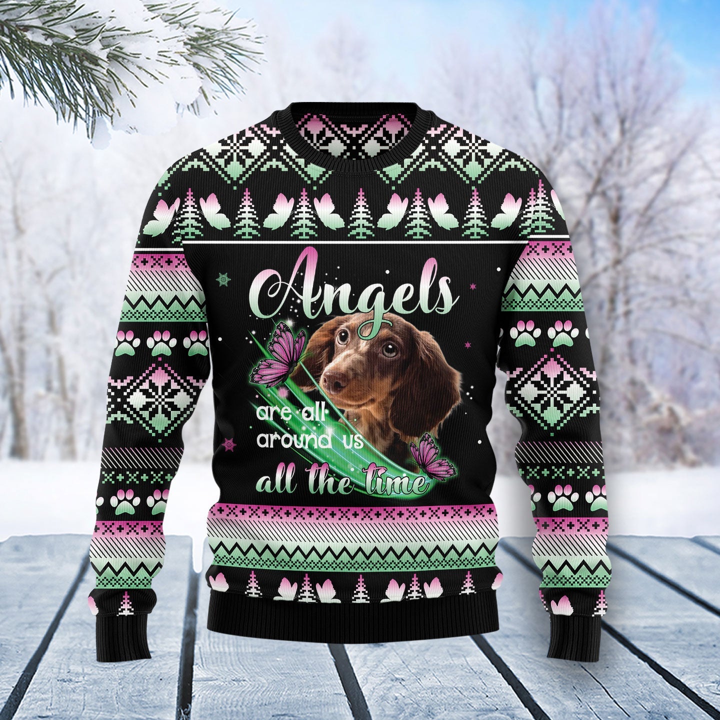 dachshund angel christmas sweater festive ugly holiday knitwear 9u5t2