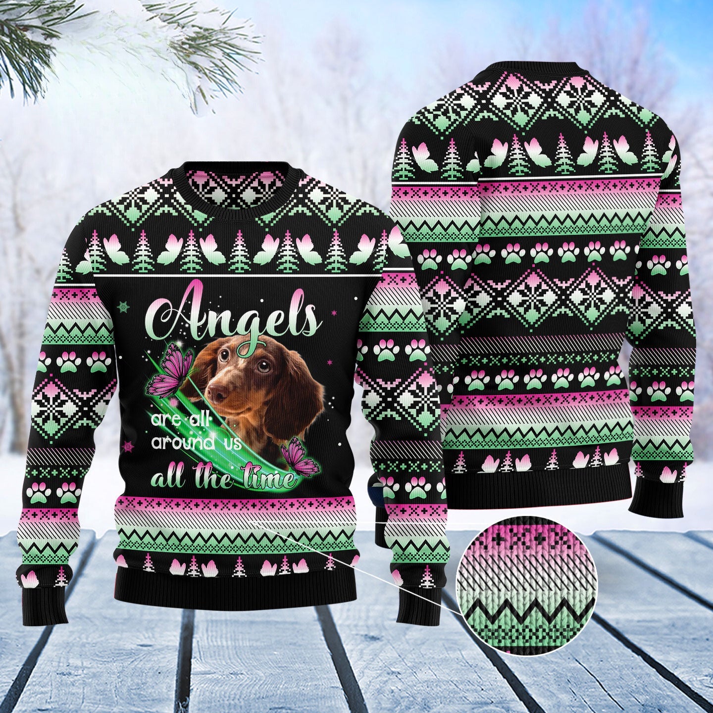 Dachshund Angel Christmas Sweater – Festive Ugly Holiday Knitwear