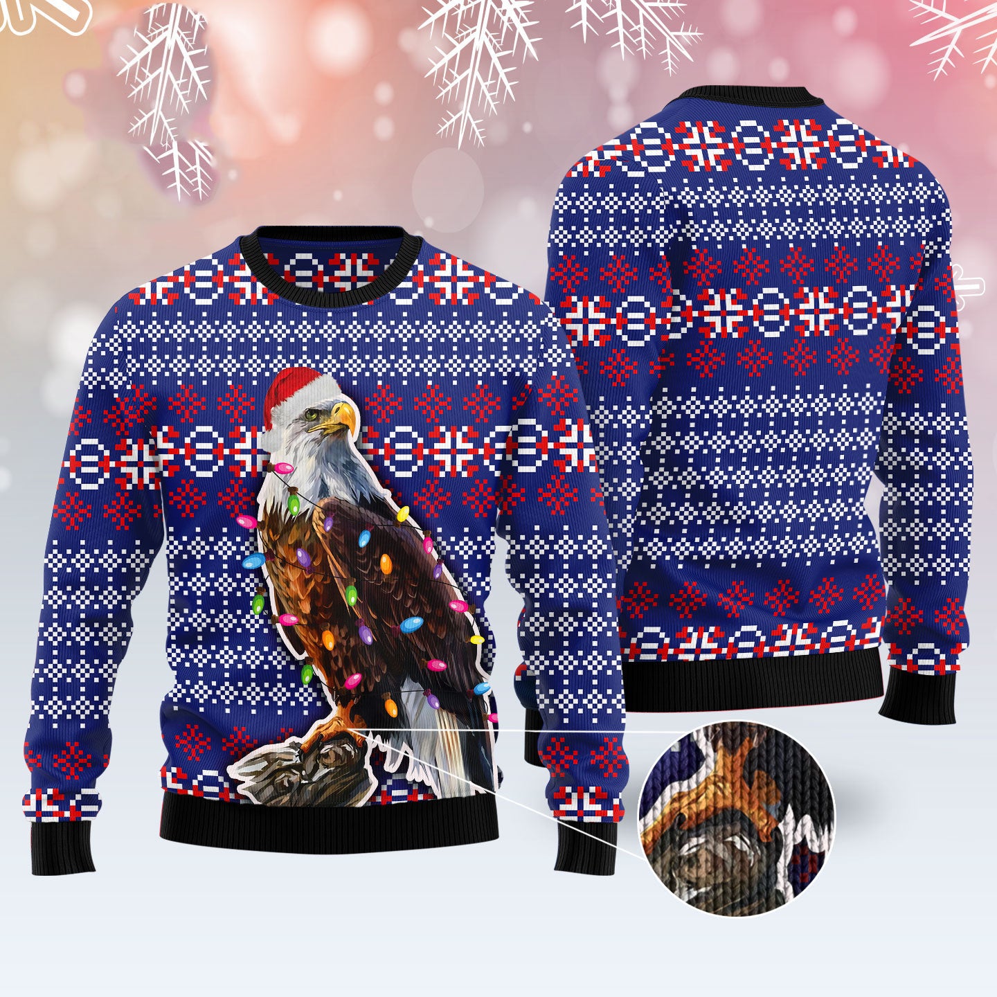 Eagle Christmas Light Holiday Sweater for Men and Women