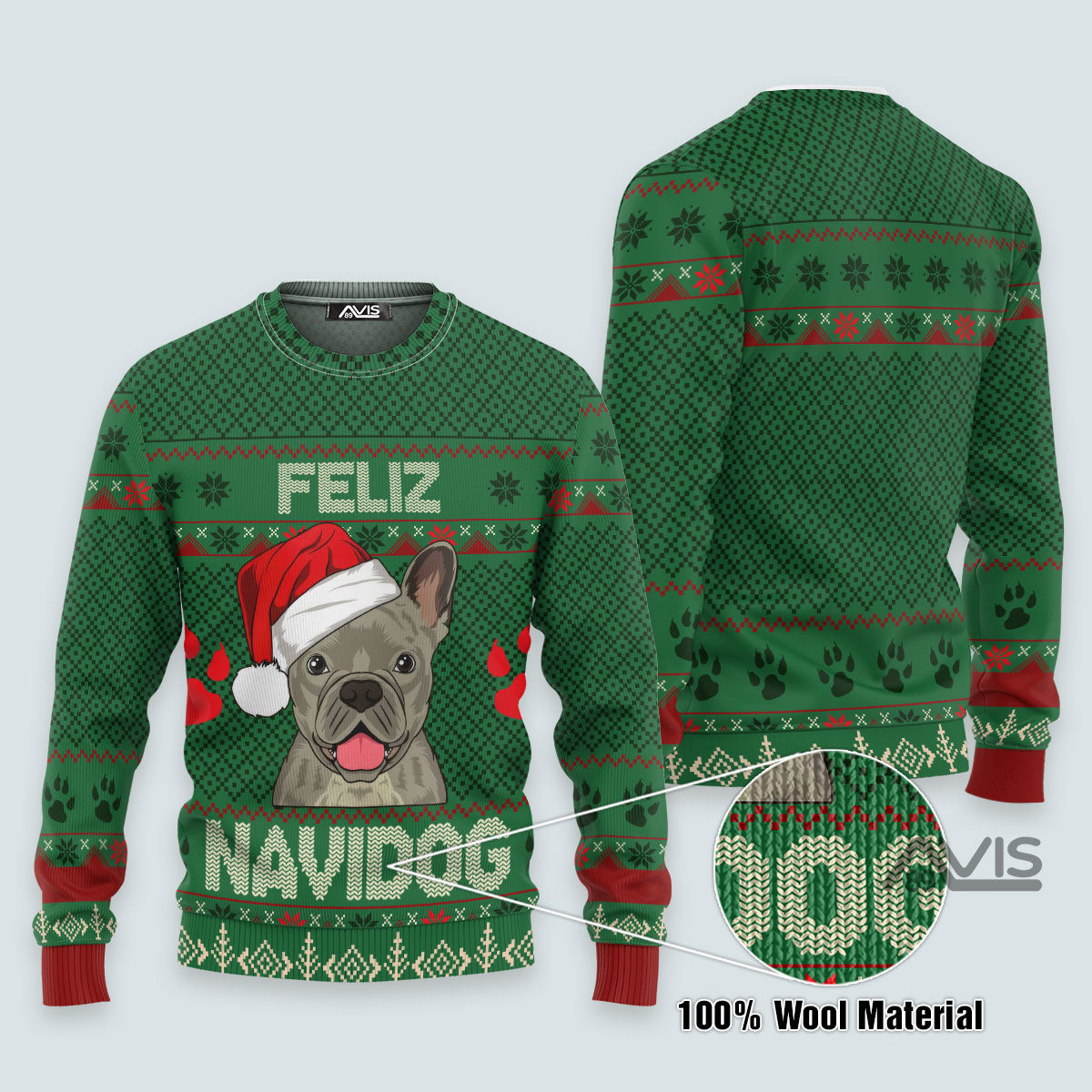 Feliz Navidog French Bulldog Ugly Christmas Sweater for Dogs