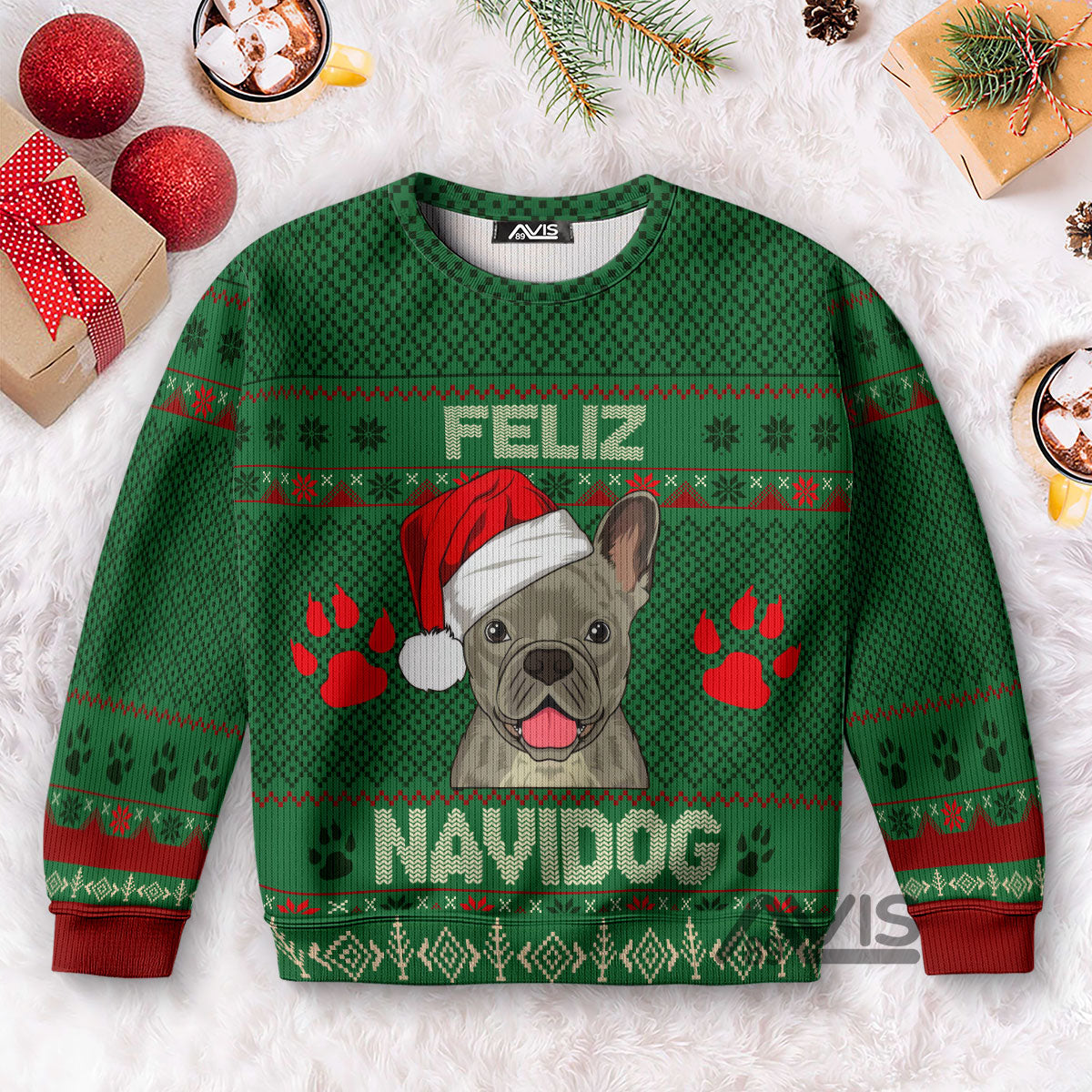 feliz navidog french bulldog ugly christmas sweater for dogs t3u6i