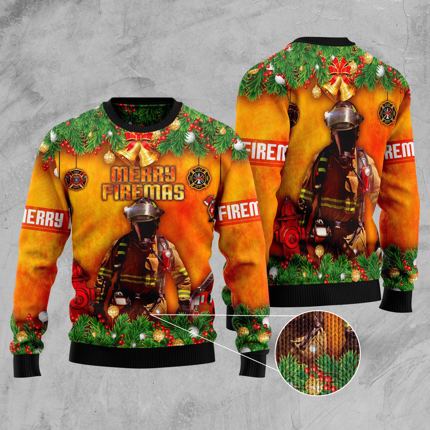 Firefighter Merry Christmas Orange Ugly Sweater for Holiday Parties