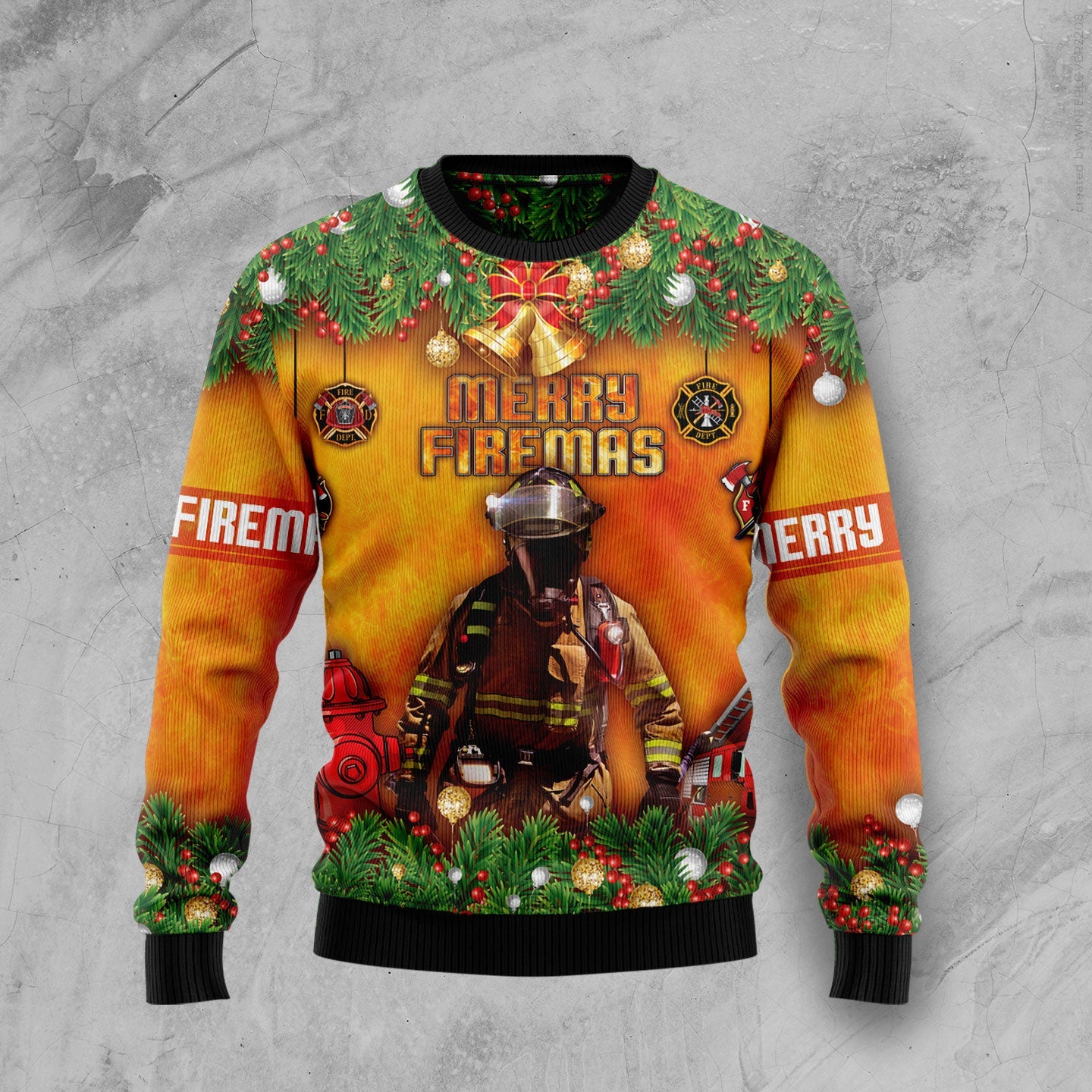 firefighter merry christmas orange ugly sweater for holiday parties qnvwb