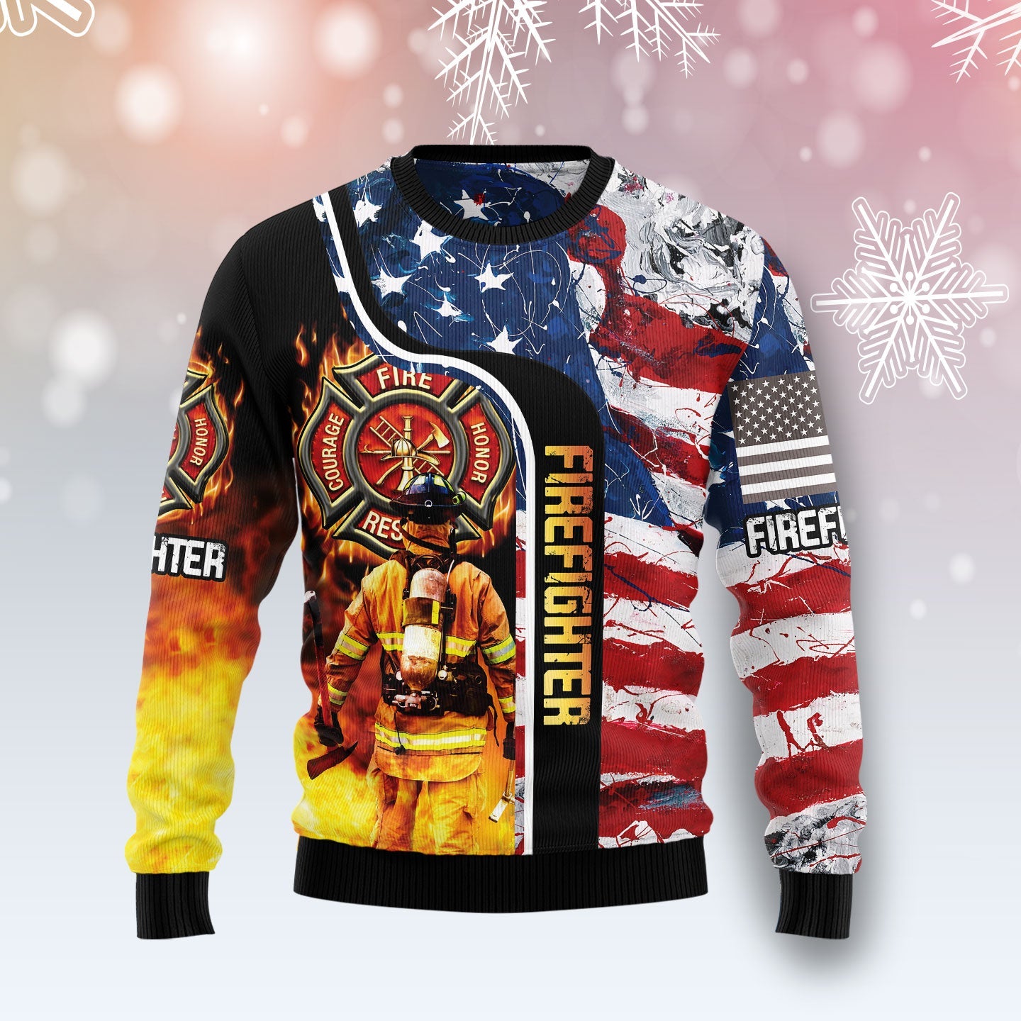 firefighter usa flag christmas sweater ugly holiday pullover for festive celebrations asl1u