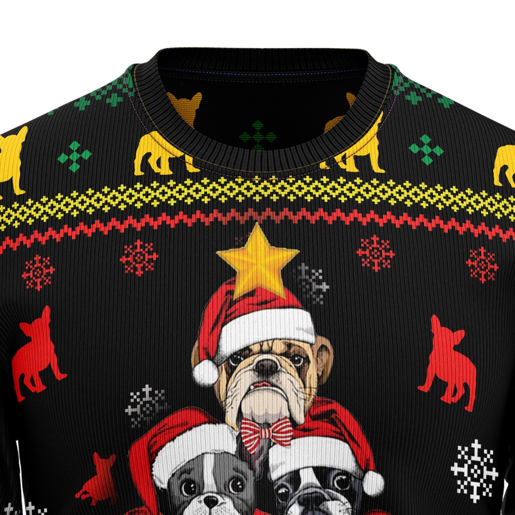 French Bulldog Black Christmas Sweater – Ugly Holiday Sweater for Dog Lovers