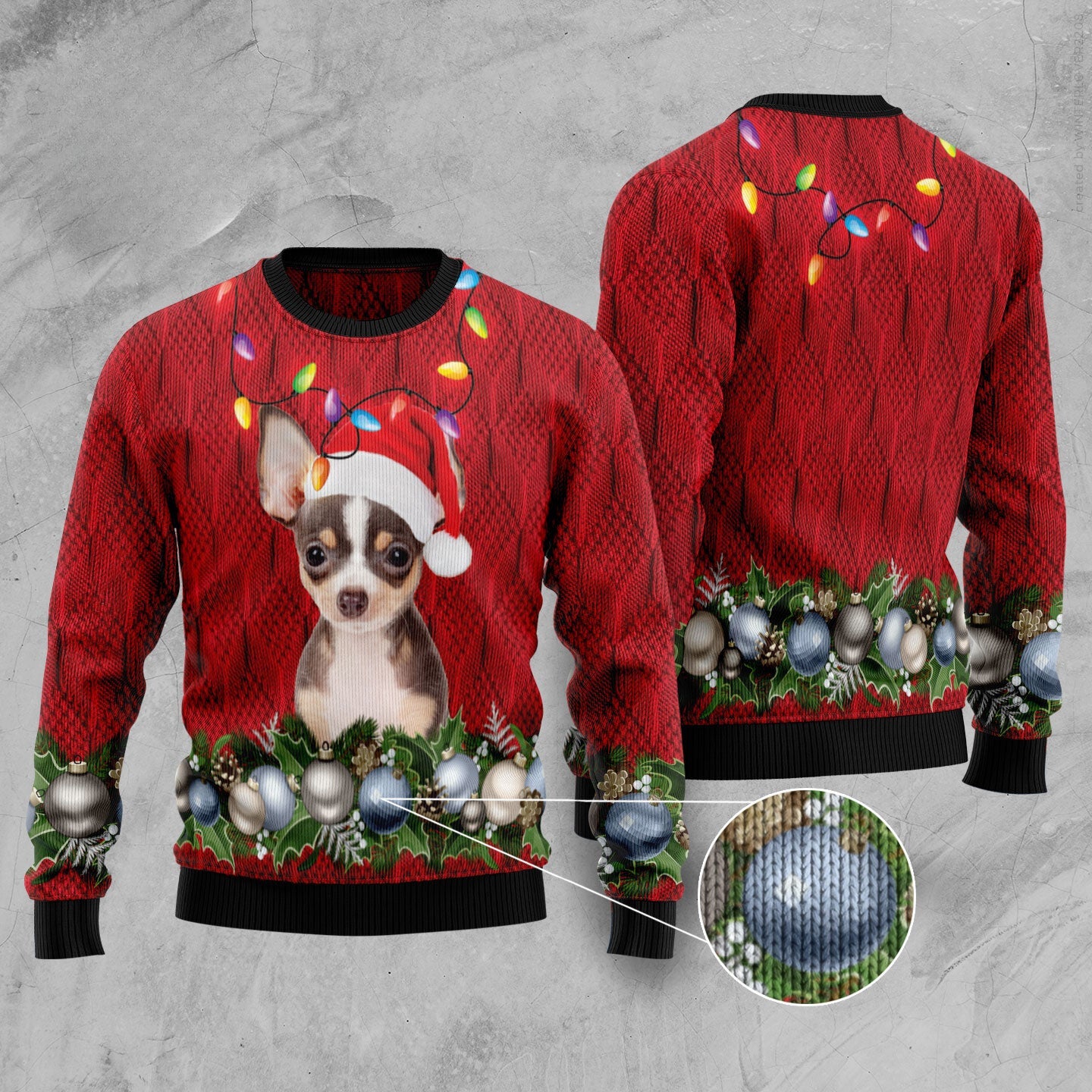 Funny Christmas Ugly Sweater with Cute Chihuahua Design