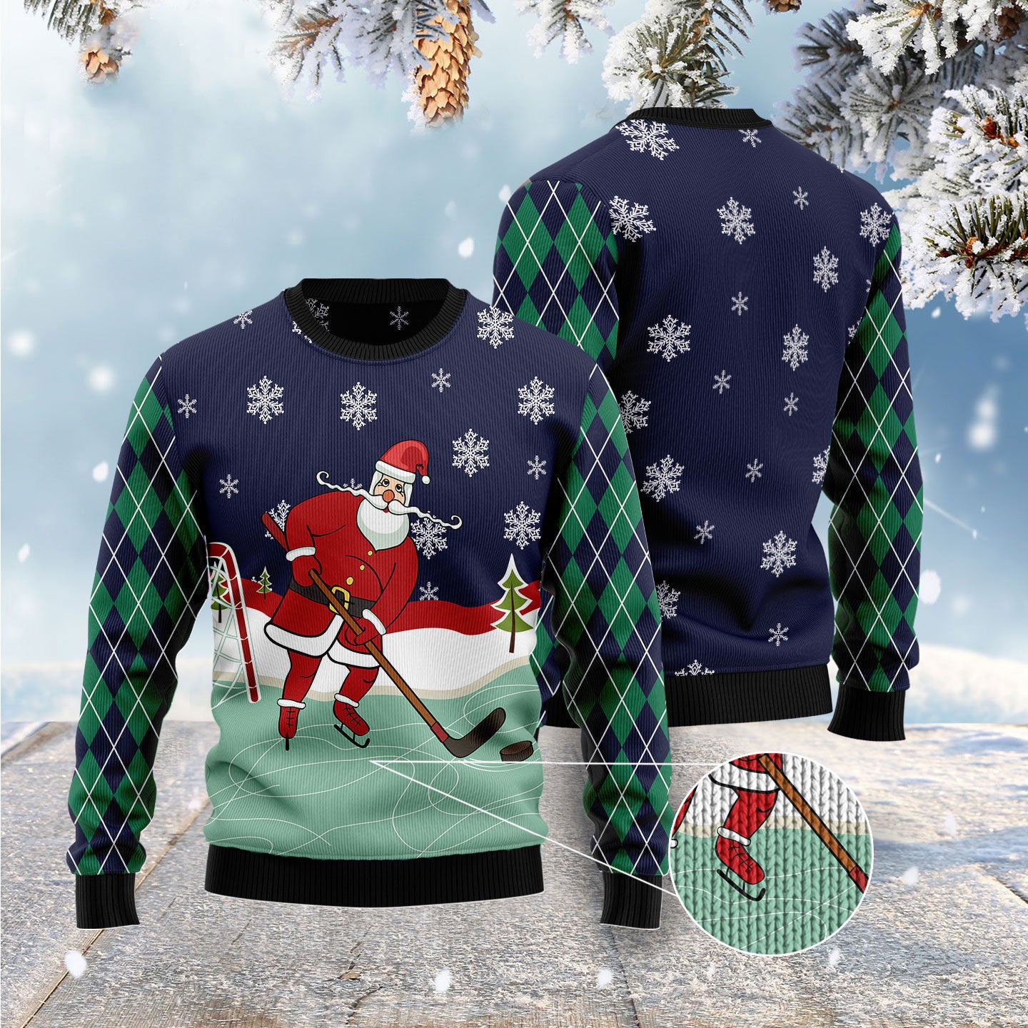 Funny Hockey Santa Claus Ugly Christmas Sweater