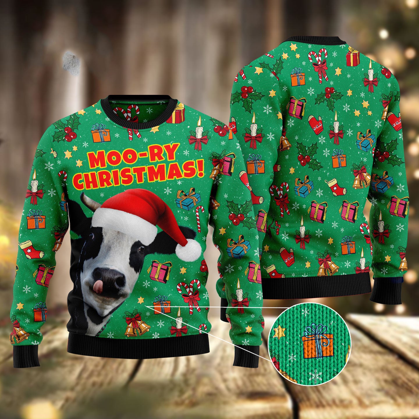 Funny Moo Ry Christmas Pattern Ugly Sweater for Holiday Celebrations