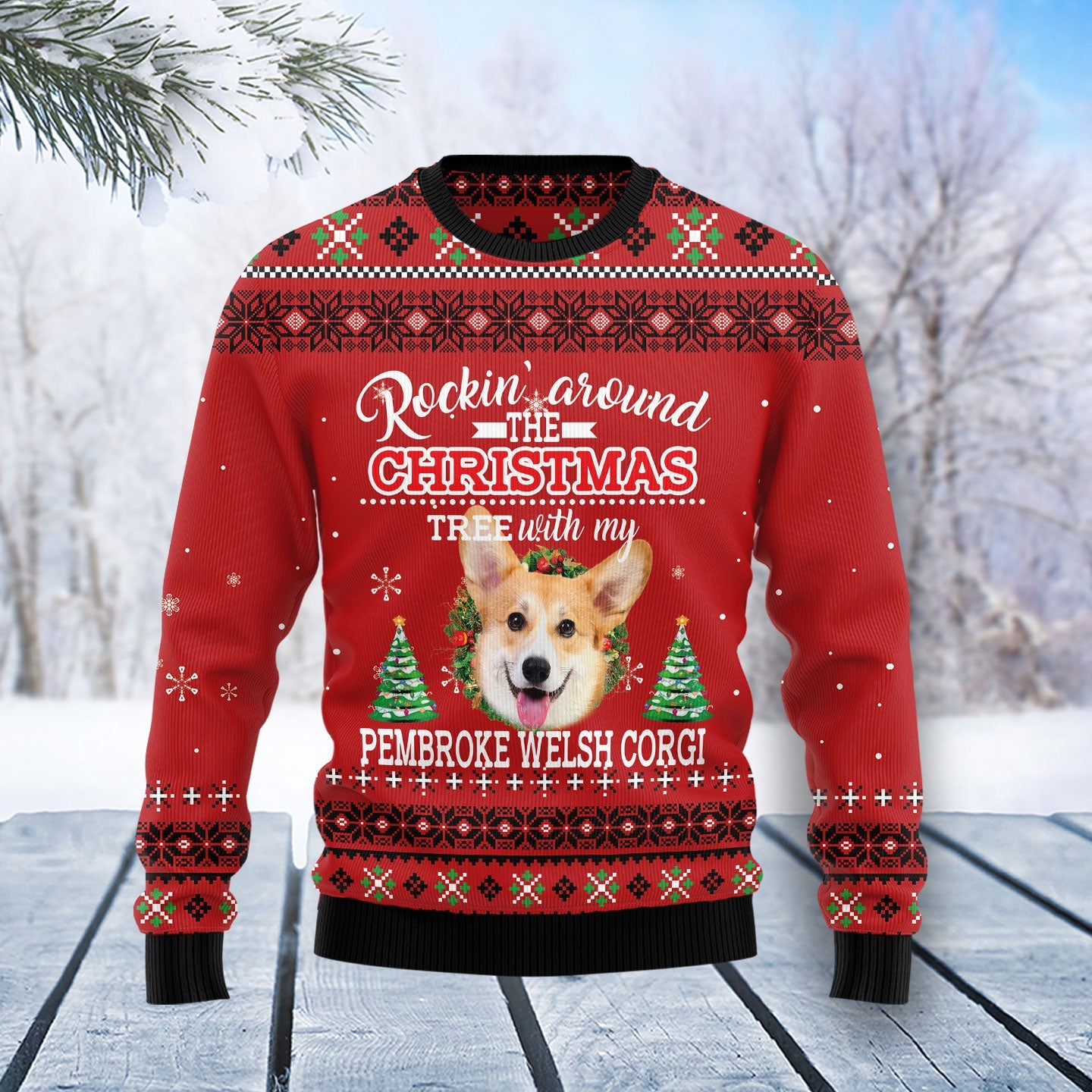 funny pembroke welsh corgi rockin ugly christmas sweater for dog lovers yampq