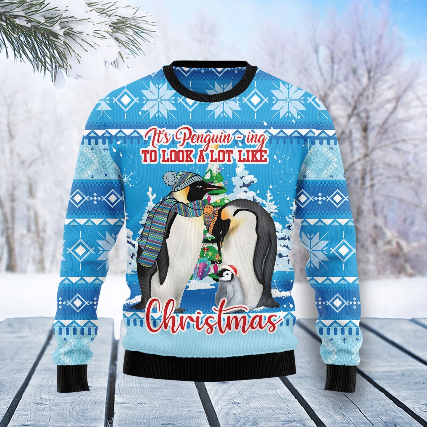 funny penguin family christmas sweater blue ugly holiday knitwear d7ke4