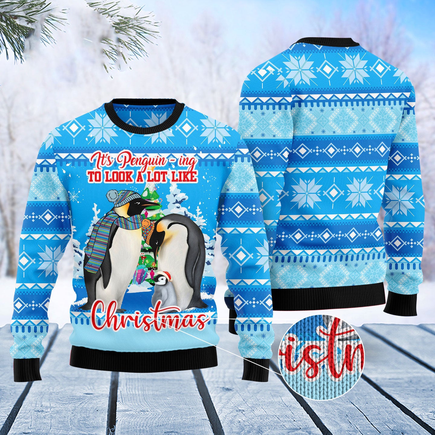 Funny Penguin Family Christmas Sweater – Blue Ugly Holiday Knitwear