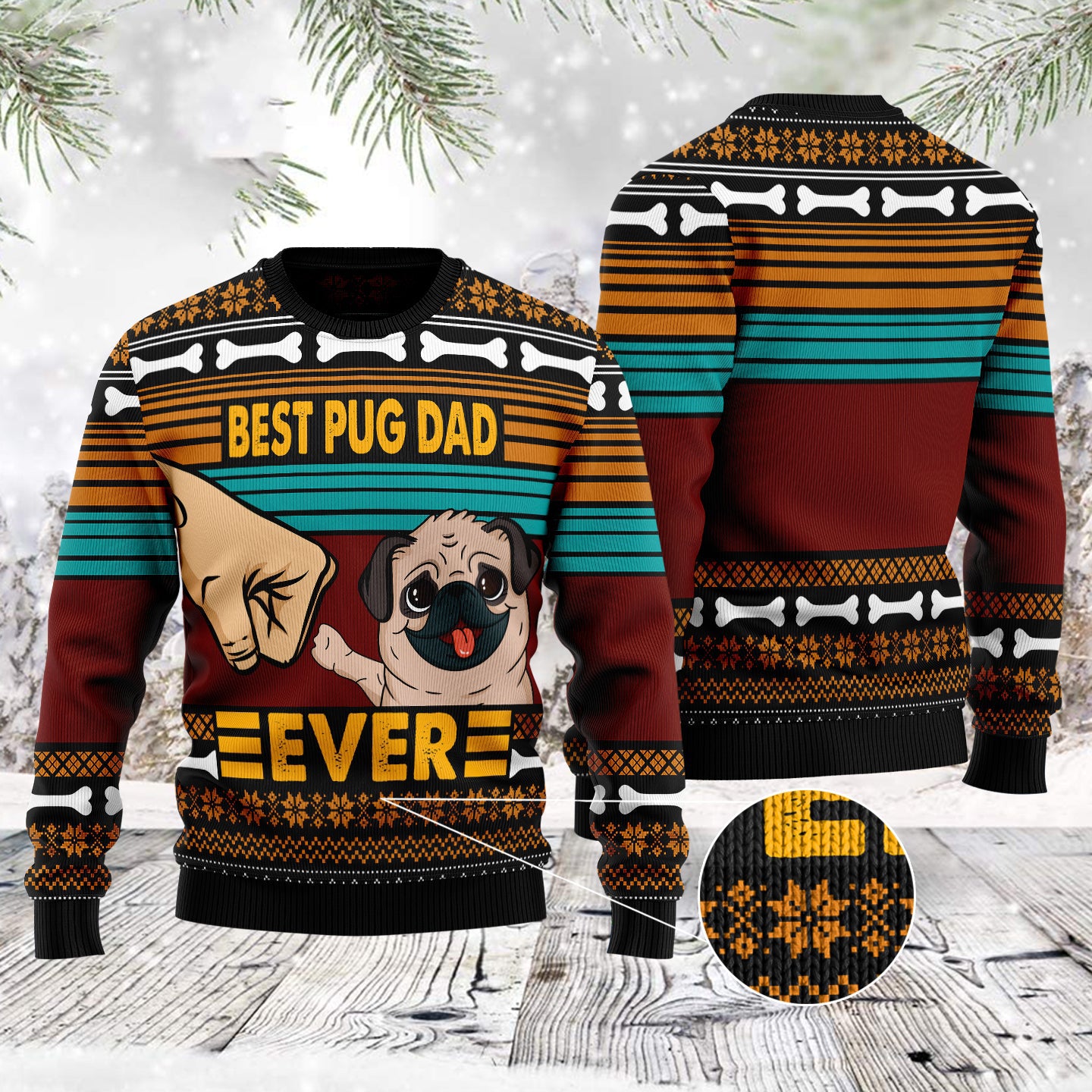 Funny Pug Dog Dad Ugly Christmas Sweater