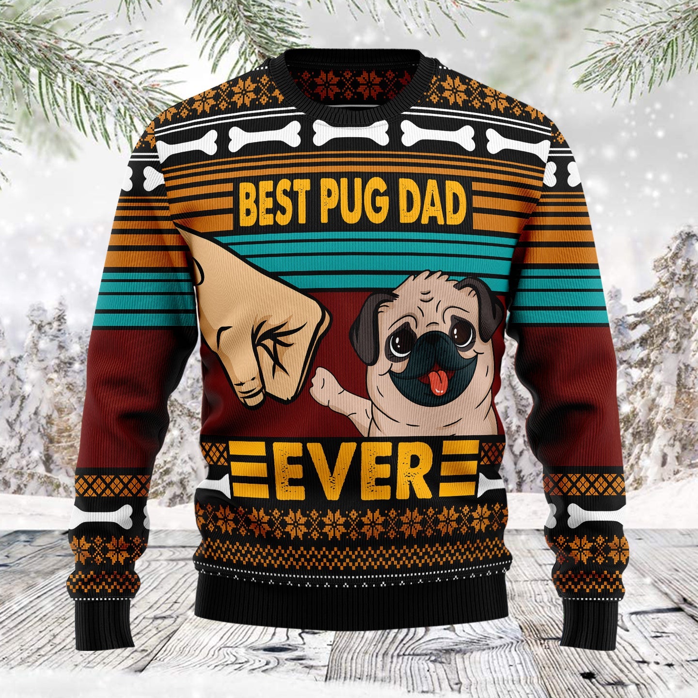 funny pug dog dad ugly christmas sweater sjoao