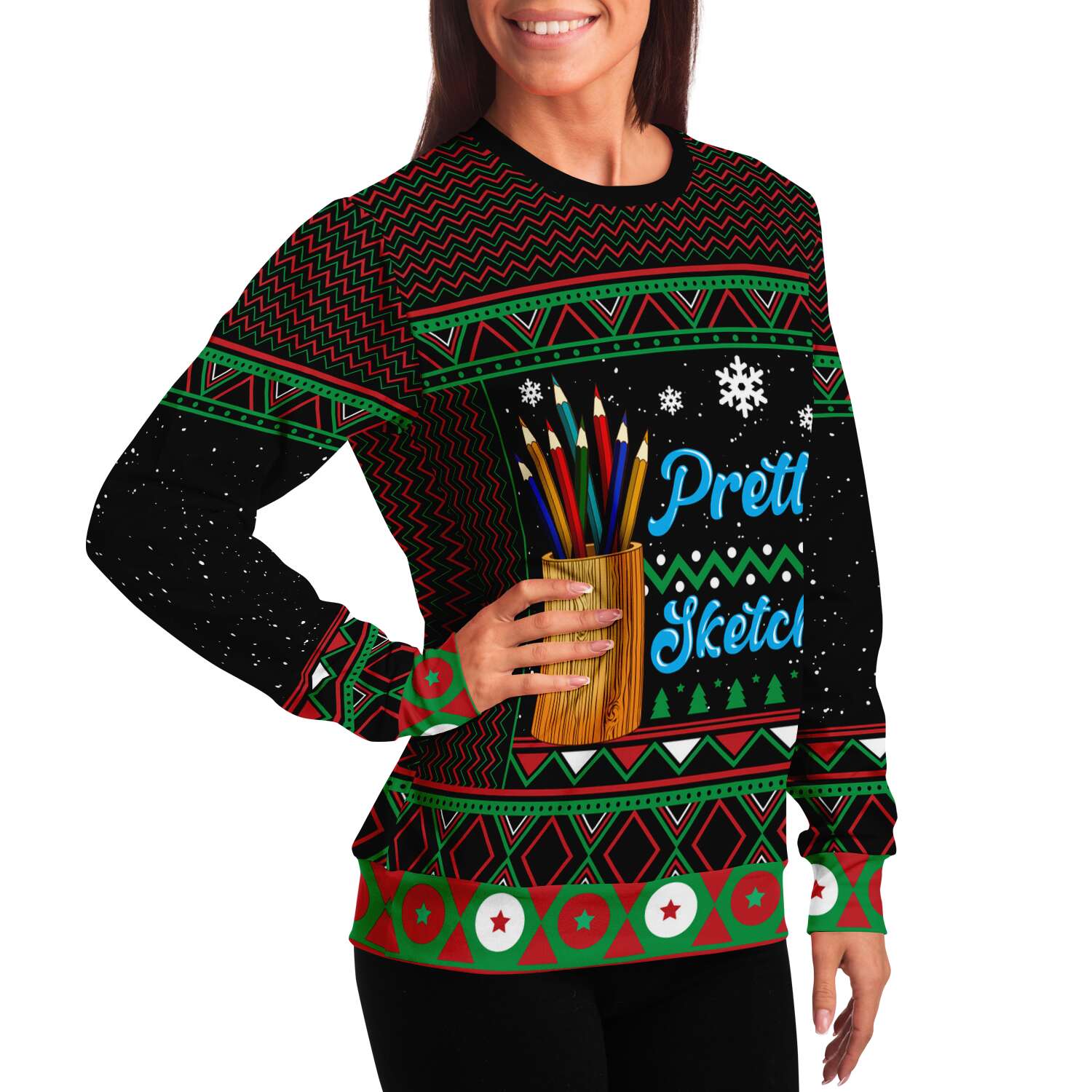 Funny Ugly Christmas Sweater for Artists – Pretty Sketchy Holiday Sweatshirt