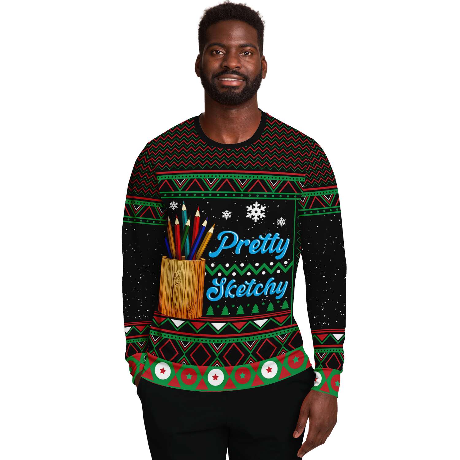 Funny Ugly Christmas Sweater for Artists – Pretty Sketchy Holiday Sweatshirt