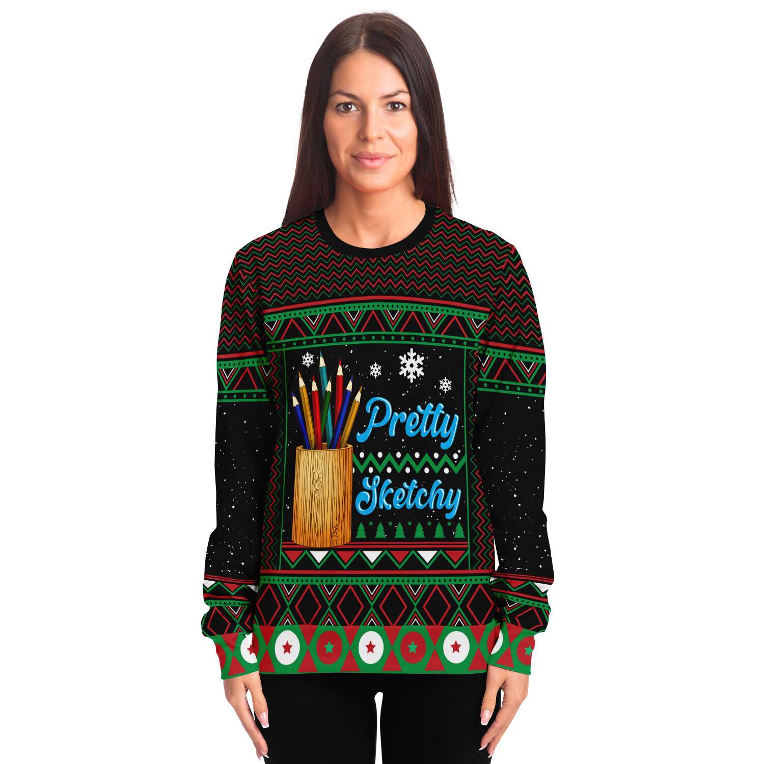 Funny Ugly Christmas Sweater for Artists – Pretty Sketchy Holiday Sweatshirt