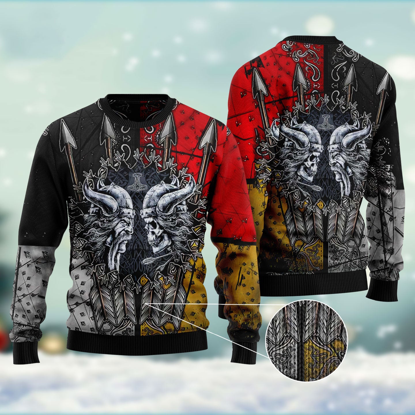 Funny Viking Christmas Ugly Sweater in Red and Black