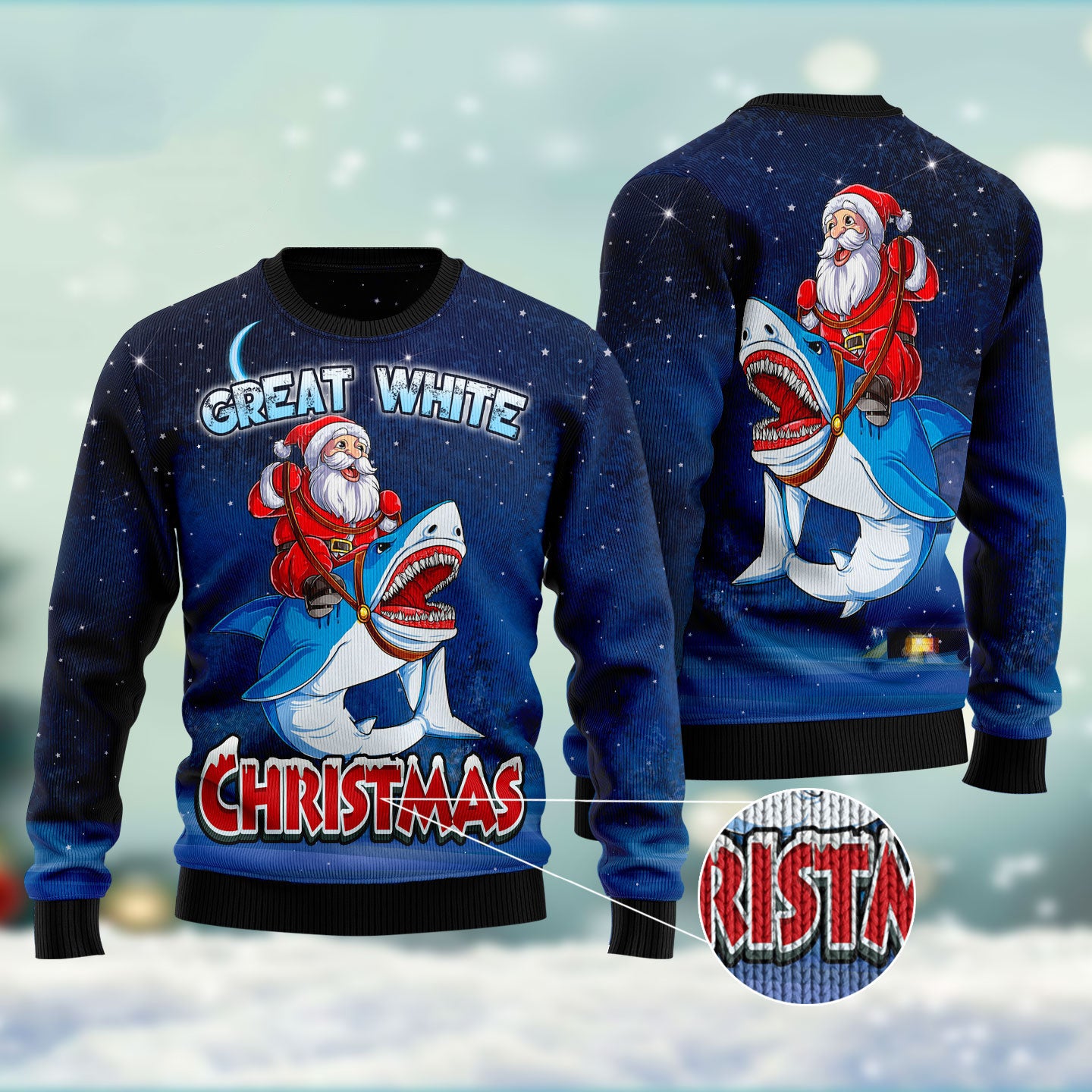 Great White Shark Ugly Christmas Sweater – Funny Holiday Knitwear