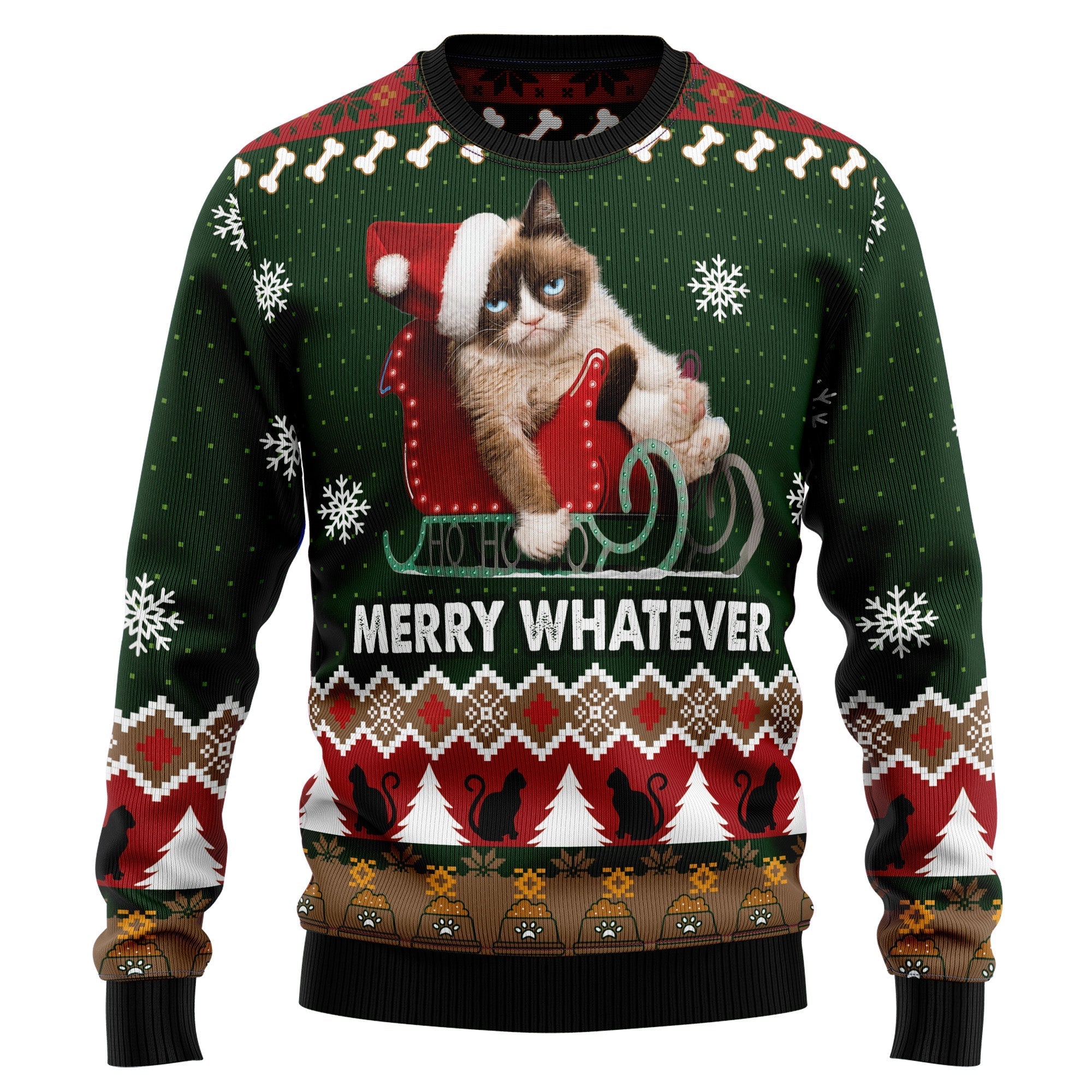 grumpy cat distressed ugly christmas sweater mchep