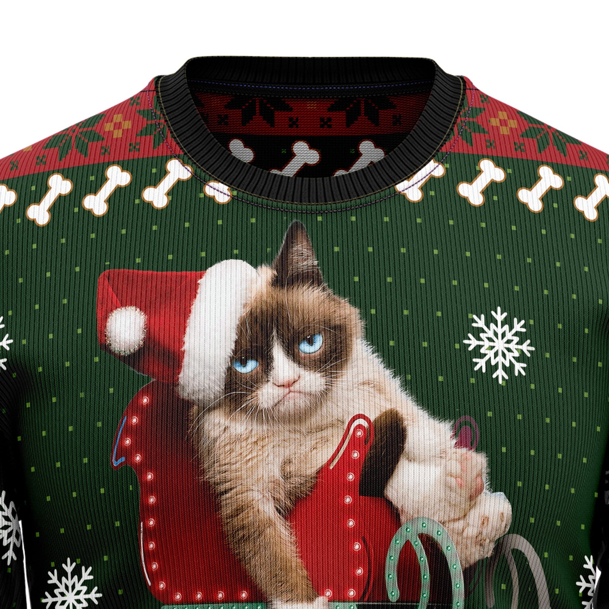 Grumpy Cat Distressed Ugly Christmas Sweater