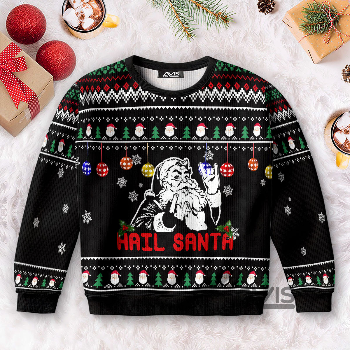 hail santa black humor ugly christmas sweater wycnu