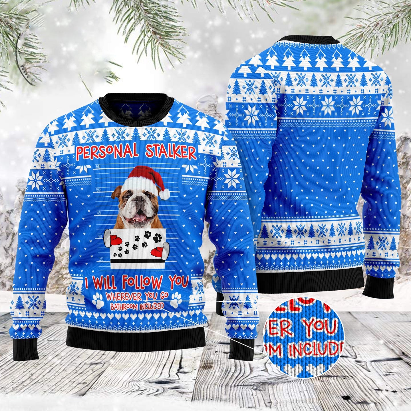 Personalized Stalker Bulldog Ugly Holiday Sweater