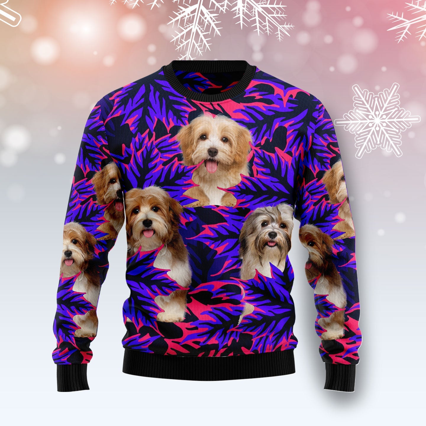 purple havanese leaves funny ugly sweater for pet lovers