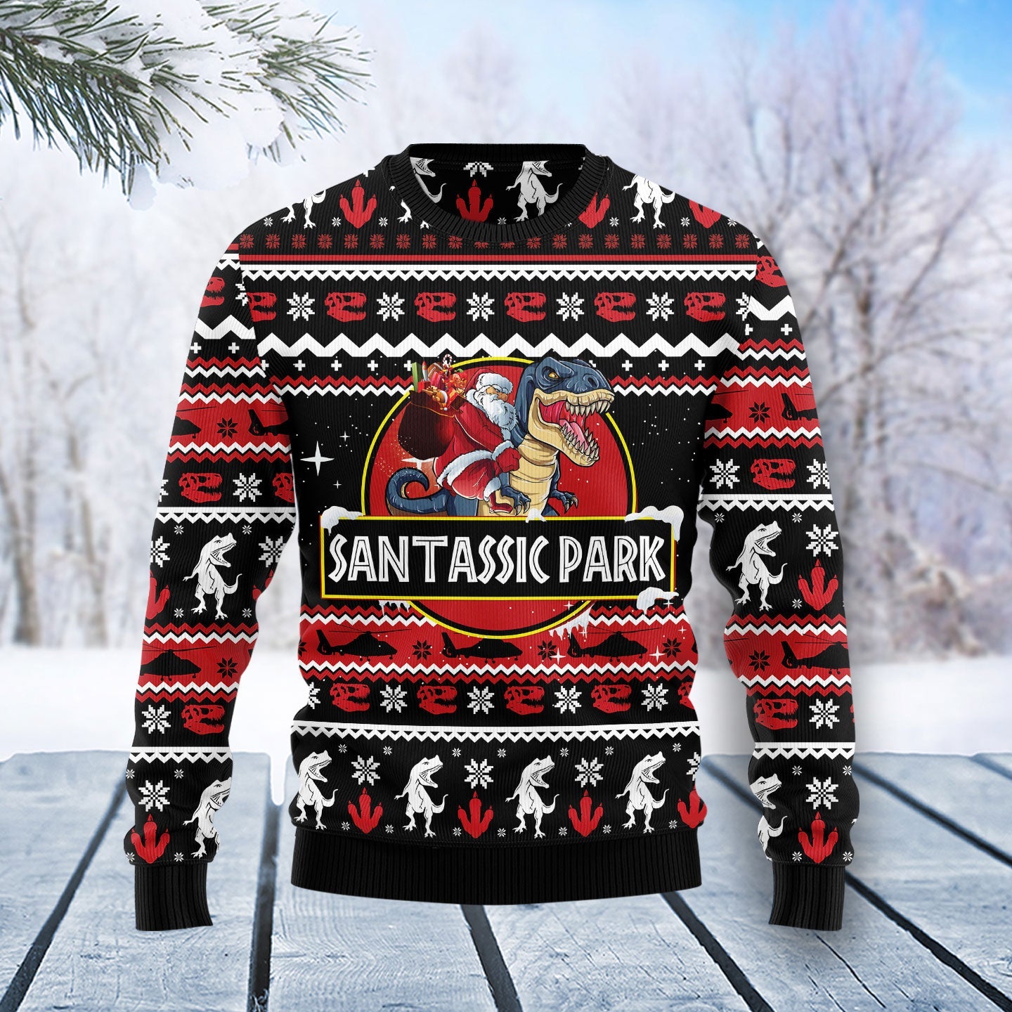 santassic park ugly christmas sweater funny holiday jumper 4roj0