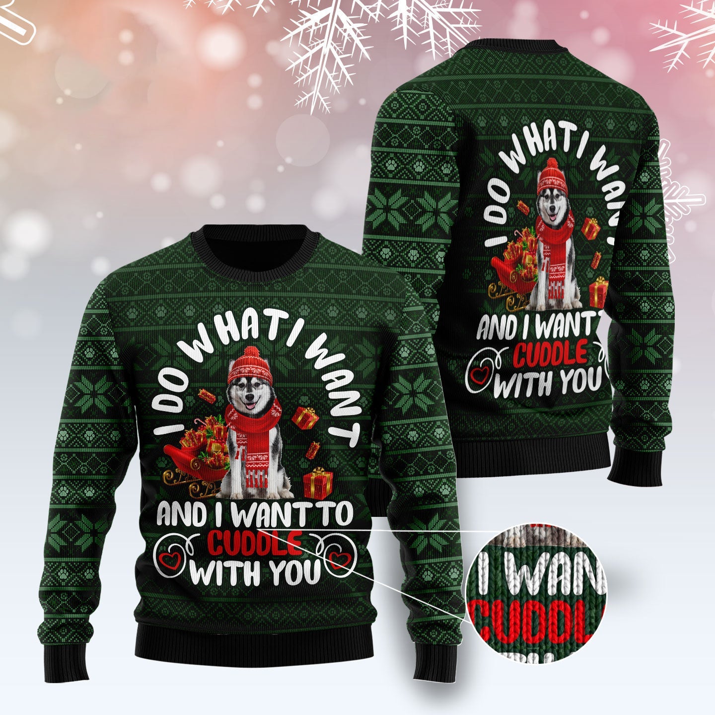 Siberian Husky Ugly Christmas Sweater – I Want One Design