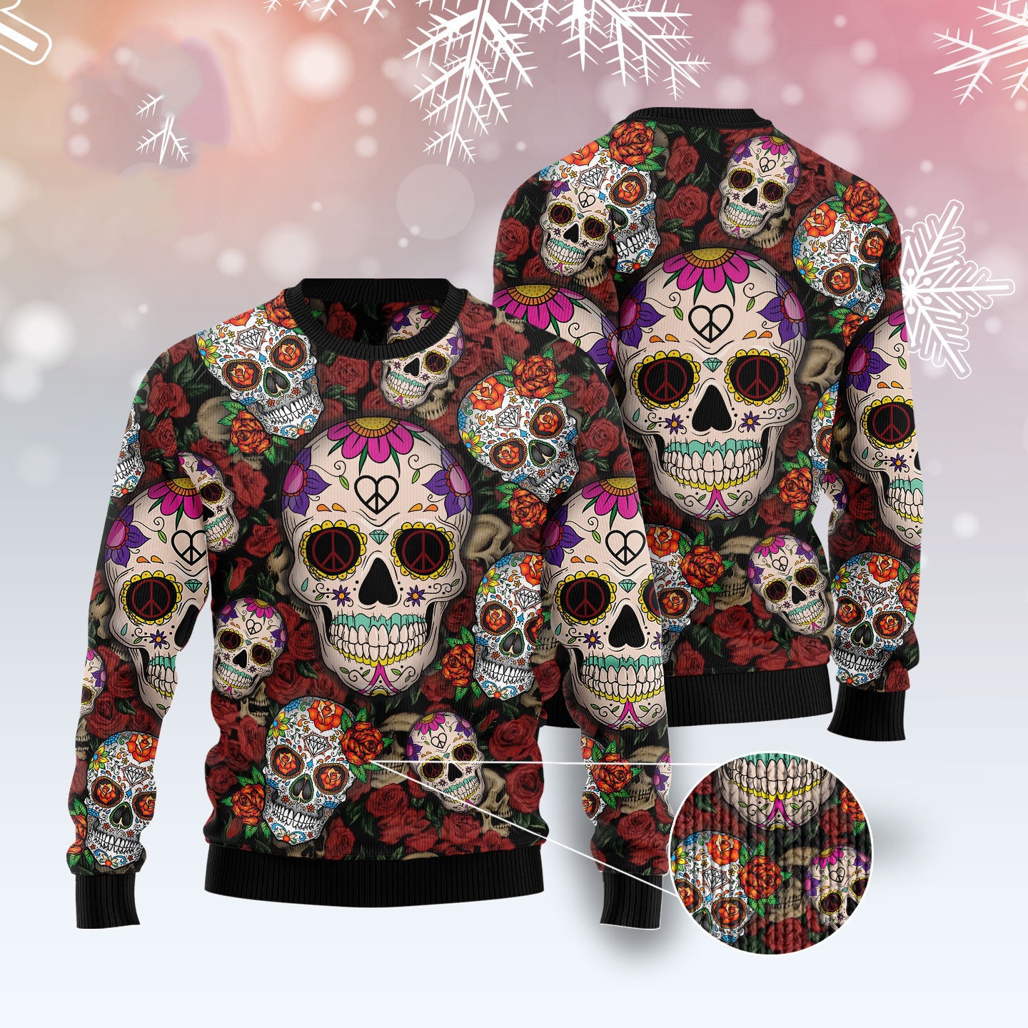 Sugar Skull Christmas Sweater – Funny Ugly Holiday Apparel