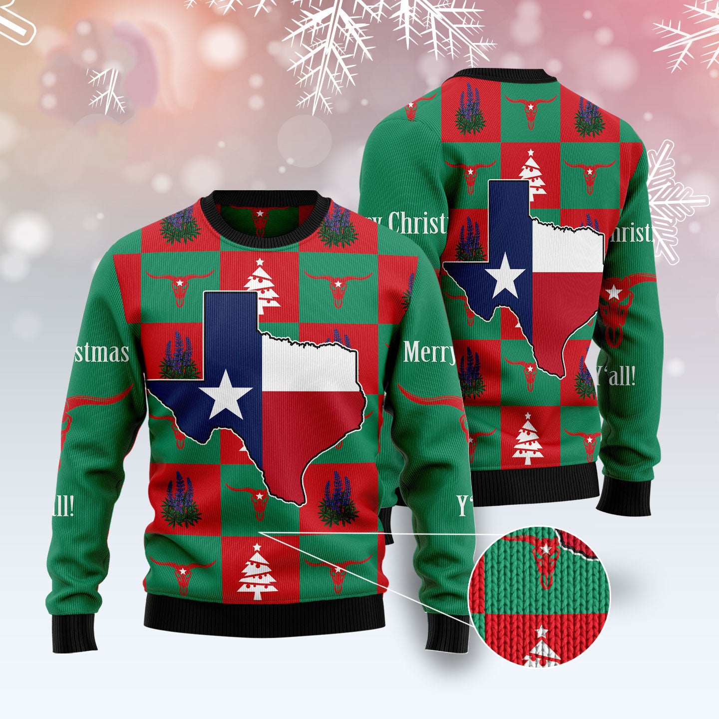 Texas Christmas Sweater – Merry Christmas Y’all! Ugly Holiday Sweater