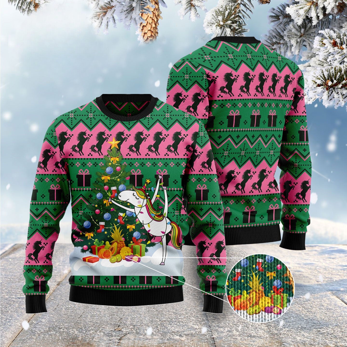 Unicorn Christmas Tree Ugly Sweater for Festive Holiday Style