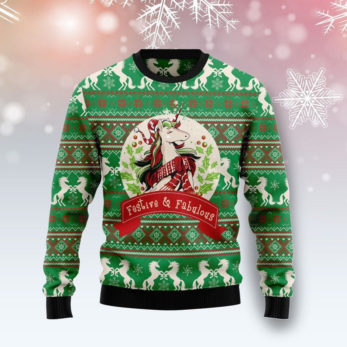 unicorn themed holiday ugly sweater for women