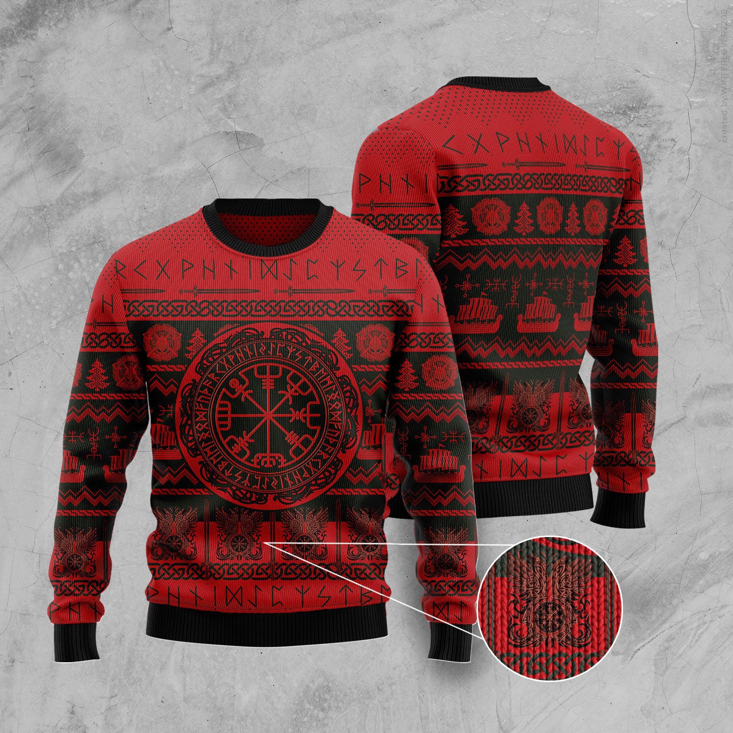 Viking Vegvisir Christmas Funny Red Ugly Sweater for Men and Women